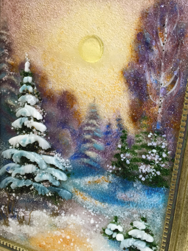 Картина из стекла «Закат в зимнем лесу»
